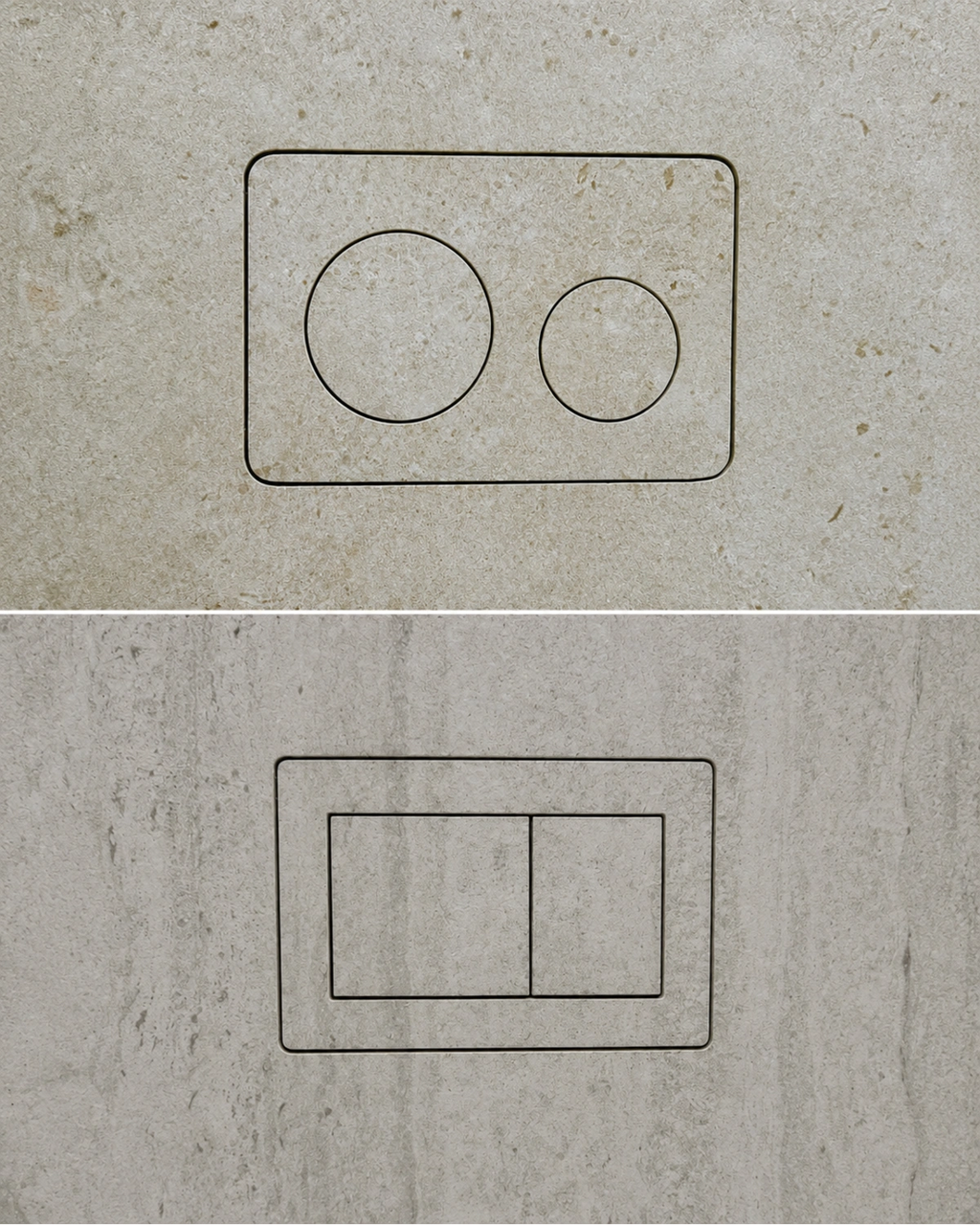 מגוון צורות ועיצובים של לחצן ההדחה הנסתר TPLATE V להתאמה לכל חדר רחצה